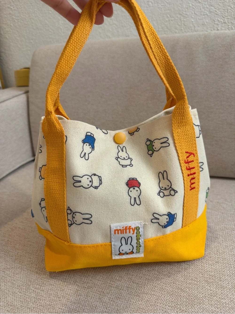 miffy Canvas Pet Tote in Yellow and Cream with Character Print